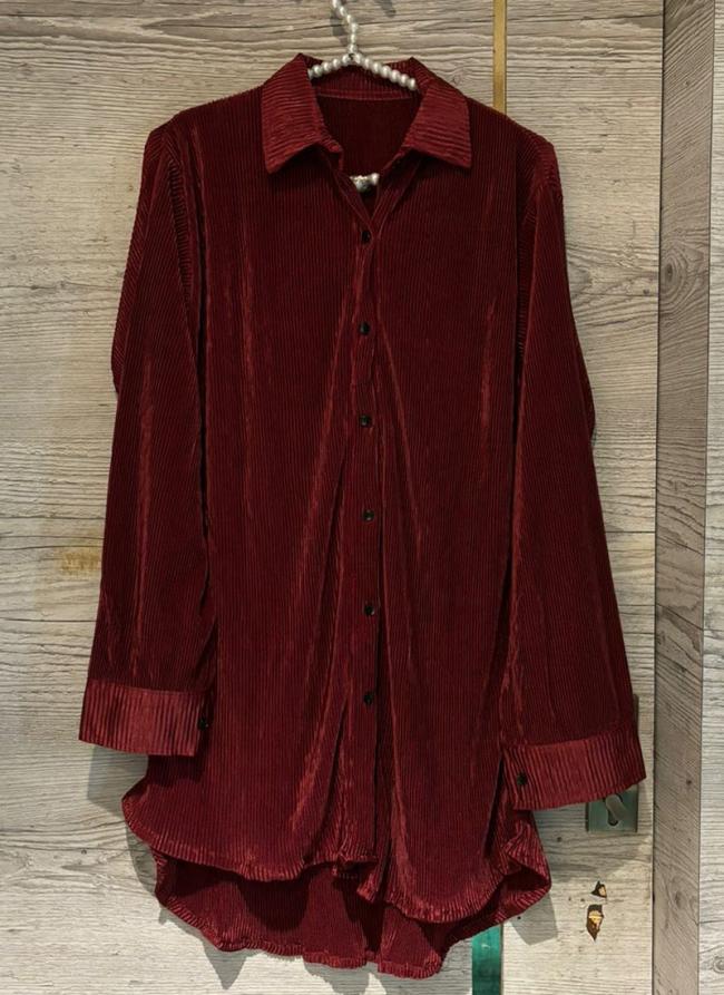 Imported Maroon Party Wear Pleated Readymade Shirt